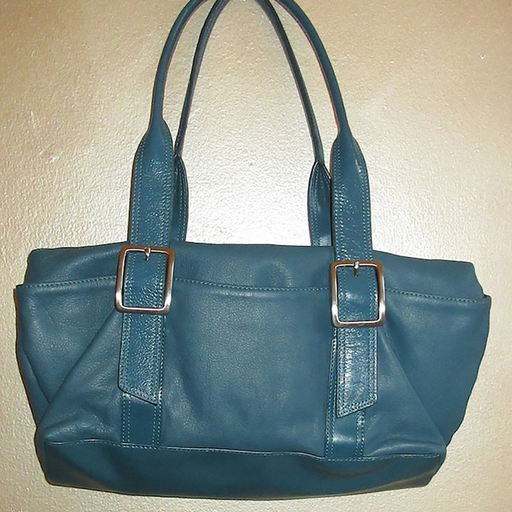 Kenneth Cole Reaction Teal Leather Shoulder Bag